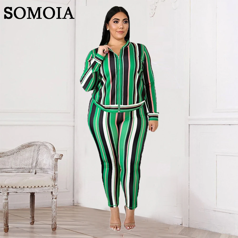 

Plus Size Women Clothing XL-5XL Floral Print Fashion Two Piece Set Sport Style Elastic Woman Tracksuits Zipper Jackets Pant Sets