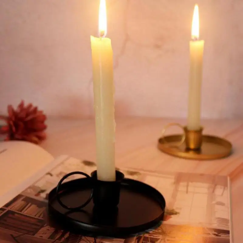 

Metal Candle Holder Creative Retro Candlestick Taper Candle Holder With Handle For Tabletop Wedding Party Festival Decoration