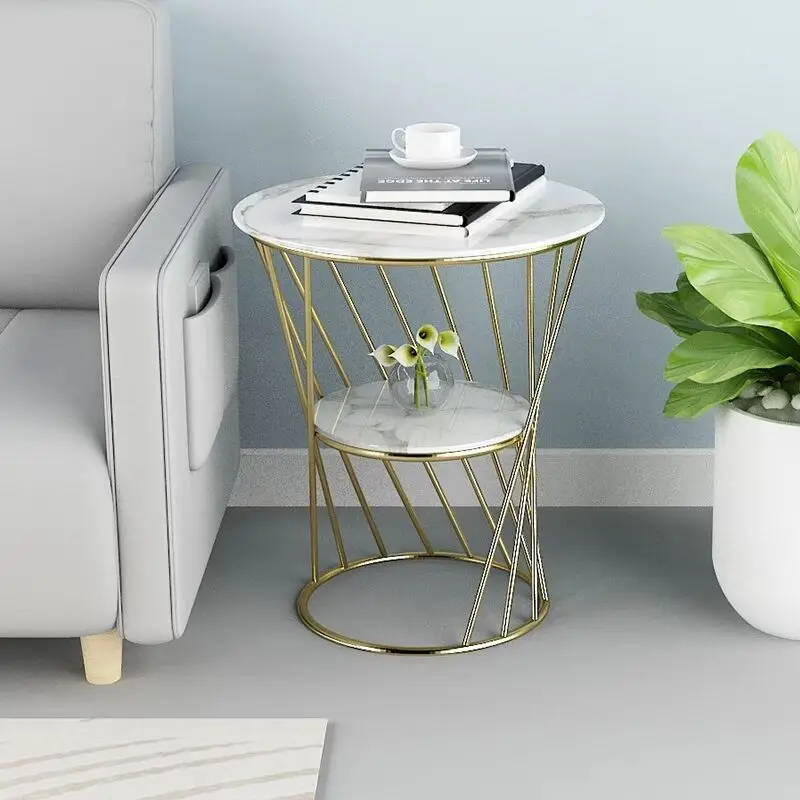 

Sofa Side Table Simple Marble Coffee Table Small Apartment Living Room Leisure Balcony Sofa Side Table Bedside round Double Laye