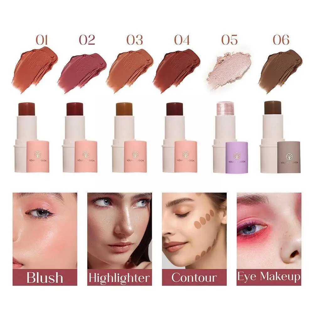 

6 Colors Makeup Highlighter Palette Full Cover Face Highlighting Fashion Stick Stick Contour Matte Bronzer Blush Powder S9M2