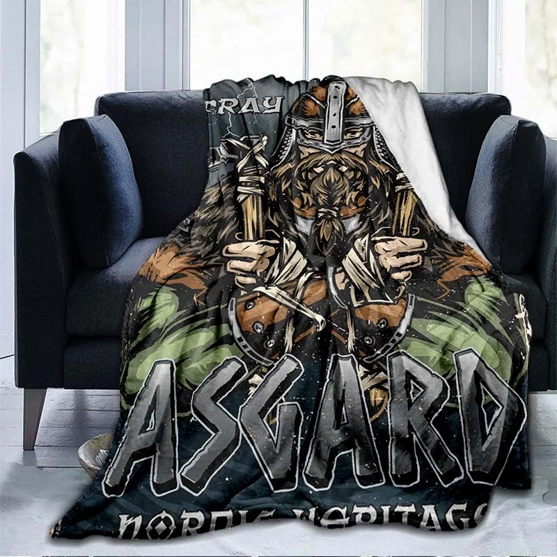 

Lightweight Flannel Throw Blanket for Teen Adult Suitable for Family Hotel Ancient Scandinavian Norse Rune Axe 3D Soft Blanket
