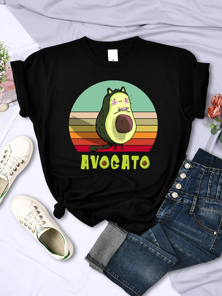 

Винтажные Футболки с изображением заката и авокадо, женские летние дышащие футболки, Высококачественная стильная брендовая футболка с кор...