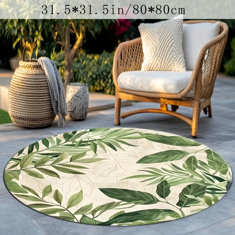 Фото Круглый коврик Green Leaf из фланели, мягкий, нескользящий, с ботаническим декором для гостиной, спальни, улицы, патио, сада, оранжереи №2