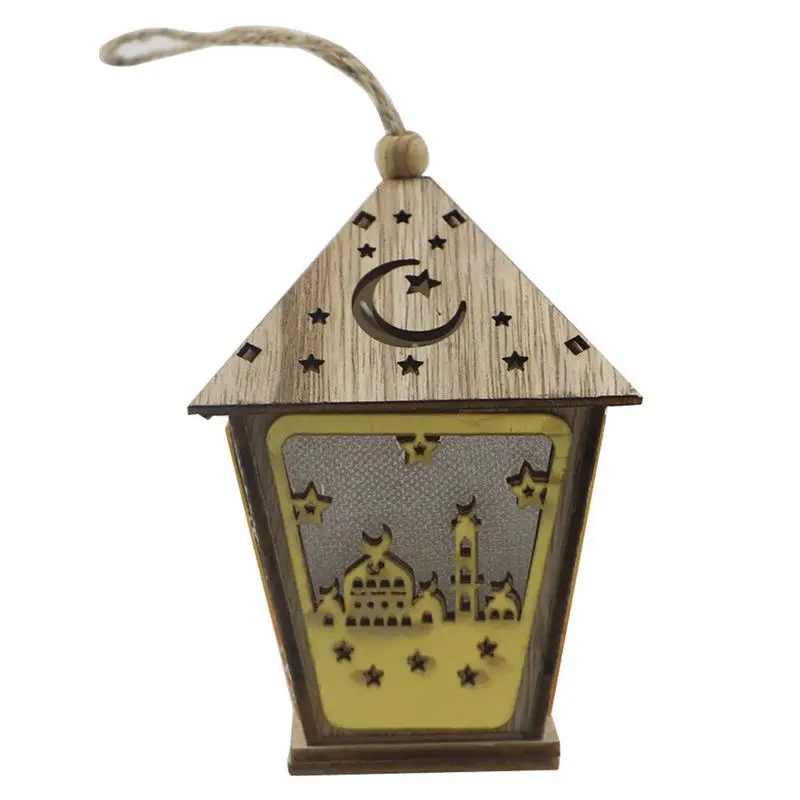 

Светодиодный Деревянный светильник Eid Mubarak Рамадан Eid Al-Fitr домашнее украшение маленький дом Луна Звезда мусульманская архитектура Фонарь Настенный ночник для