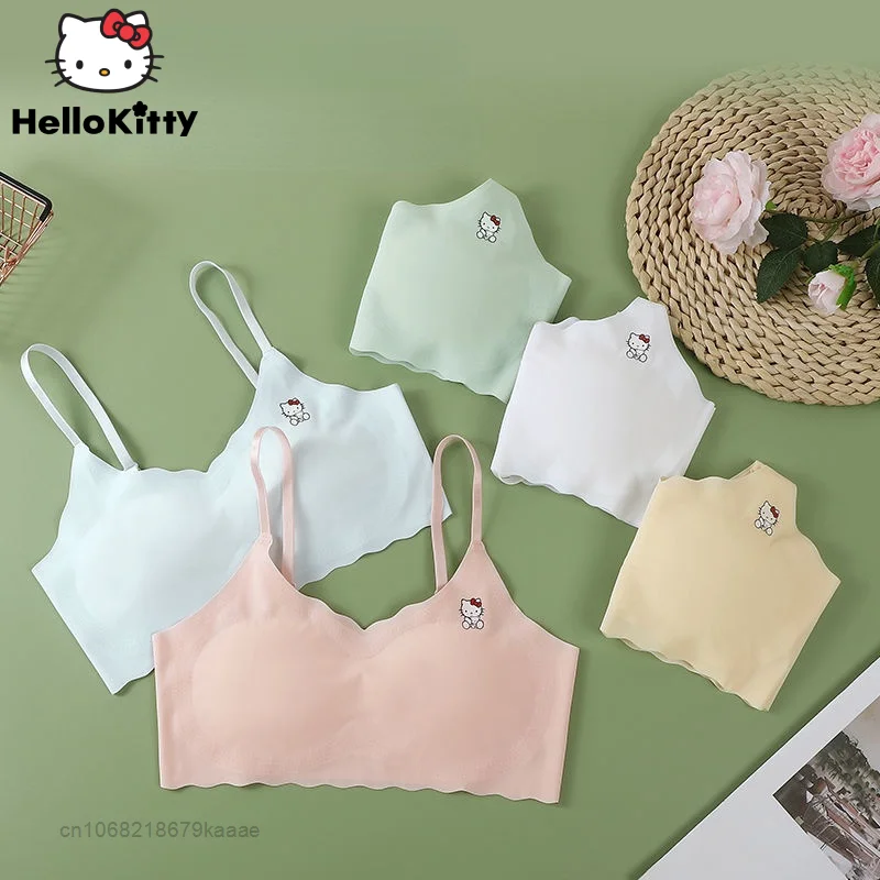 

Sanrio Hello Kitty Thin Traceless Bra Children's Development Underwear 8-13-16 Year Old Teen Girls Summer Soft Bra Vest Lingerie
