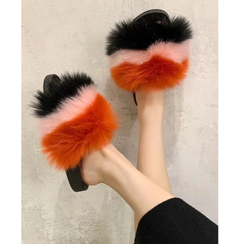 

2022 New Autumn and Winter Plush Slippers for Women Outwardly Wearing Mesh Red Fashion Versatile Anti slip Winter Lovely Cotton