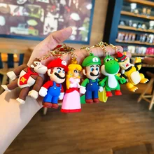 Super Mario Bros Action Figures Keychain Anime Figure Luigi Peach Bowser Yoshi PVC Doll Key Chain Backpack Pendant Kids Toy Gift