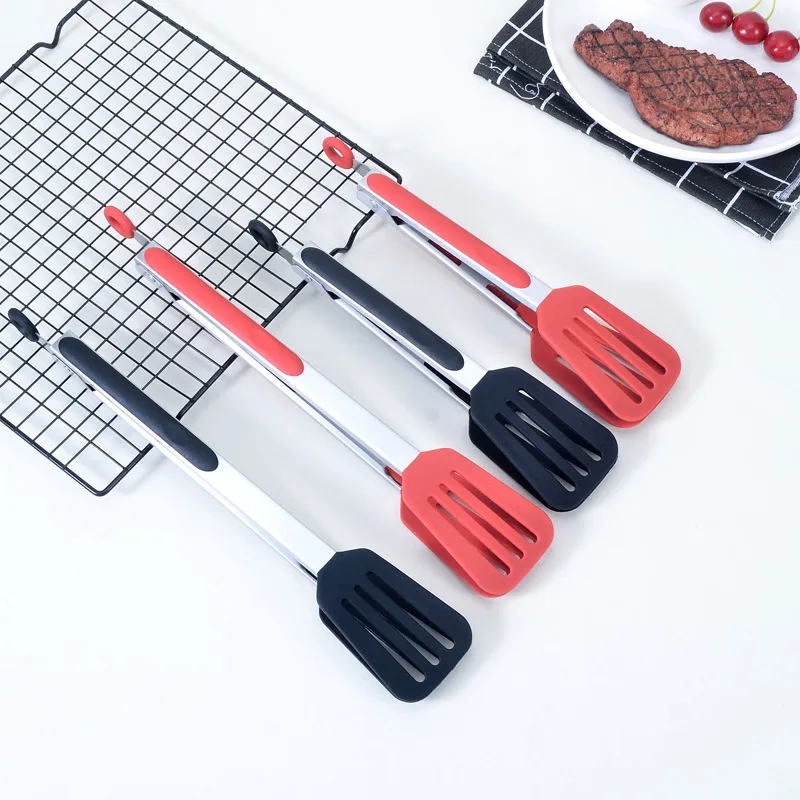 

Silicone BBQ Grilling Tong Kitchen Cooking Salad Bread Serving Tong Non-Stick Barbecue Clip Clamp Stainless Steel Tools Gadgets