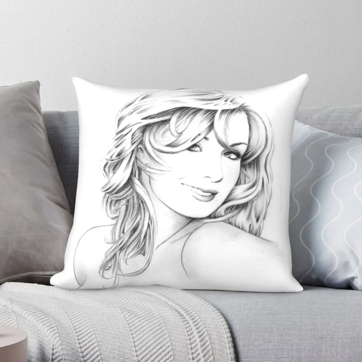 Portrait Square Pillowcase Polyester Linen Velvet Pattern Zip Decor Pillow Case Sofa Cushion Cover