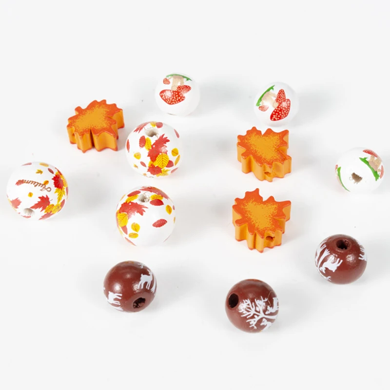 

New Product Colored Wood Beads Maple Leaf Beads Hemp Rope Tassel Wood Beads String DIY Custom Crafts Kid Toy Jewelry Accessories