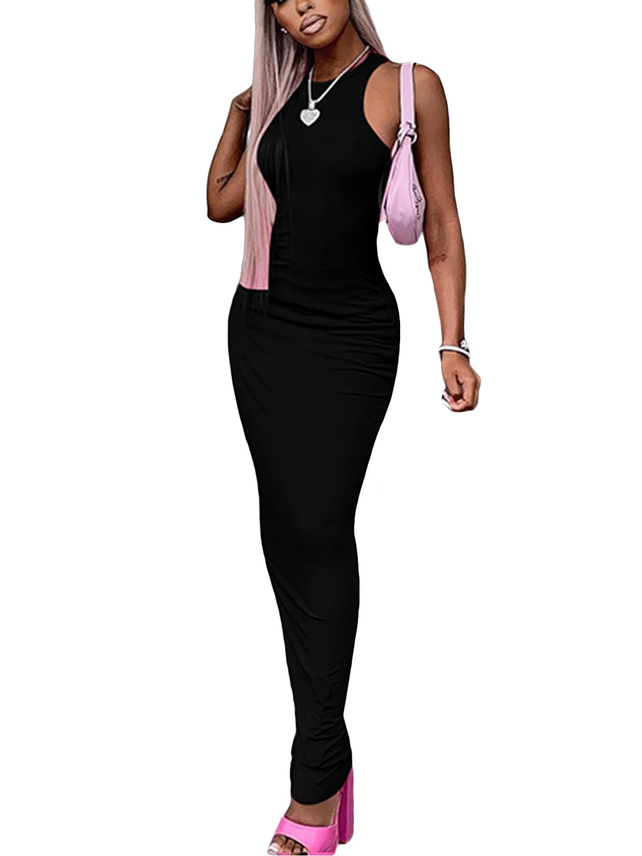 

Женское длинное платье с круглым вырезом, без рукавов