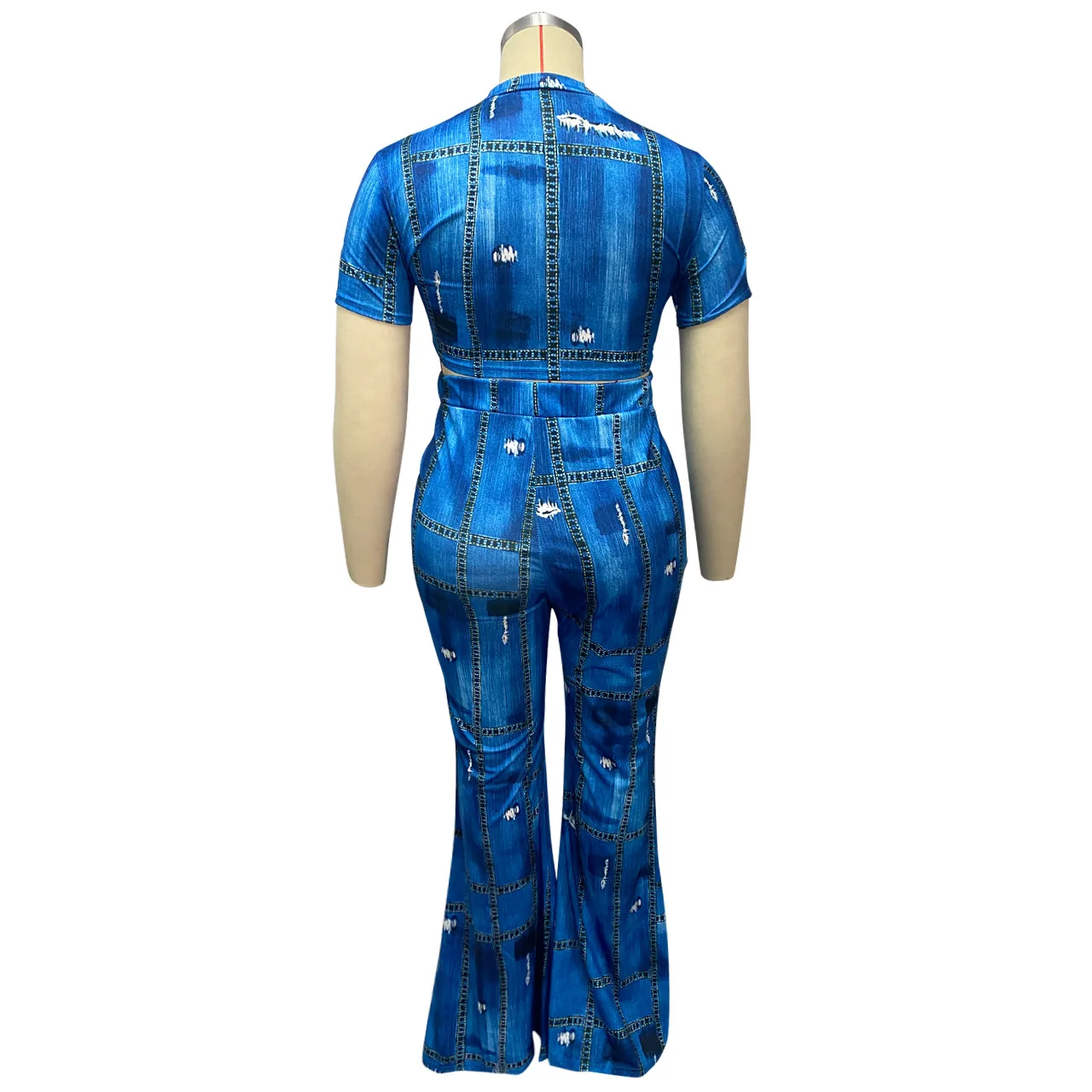 Plus Size Women's New Denim Print Plus Size Sexy Two Piece Set Versatile New Temperament Commuter In Autumn and Winter 2022