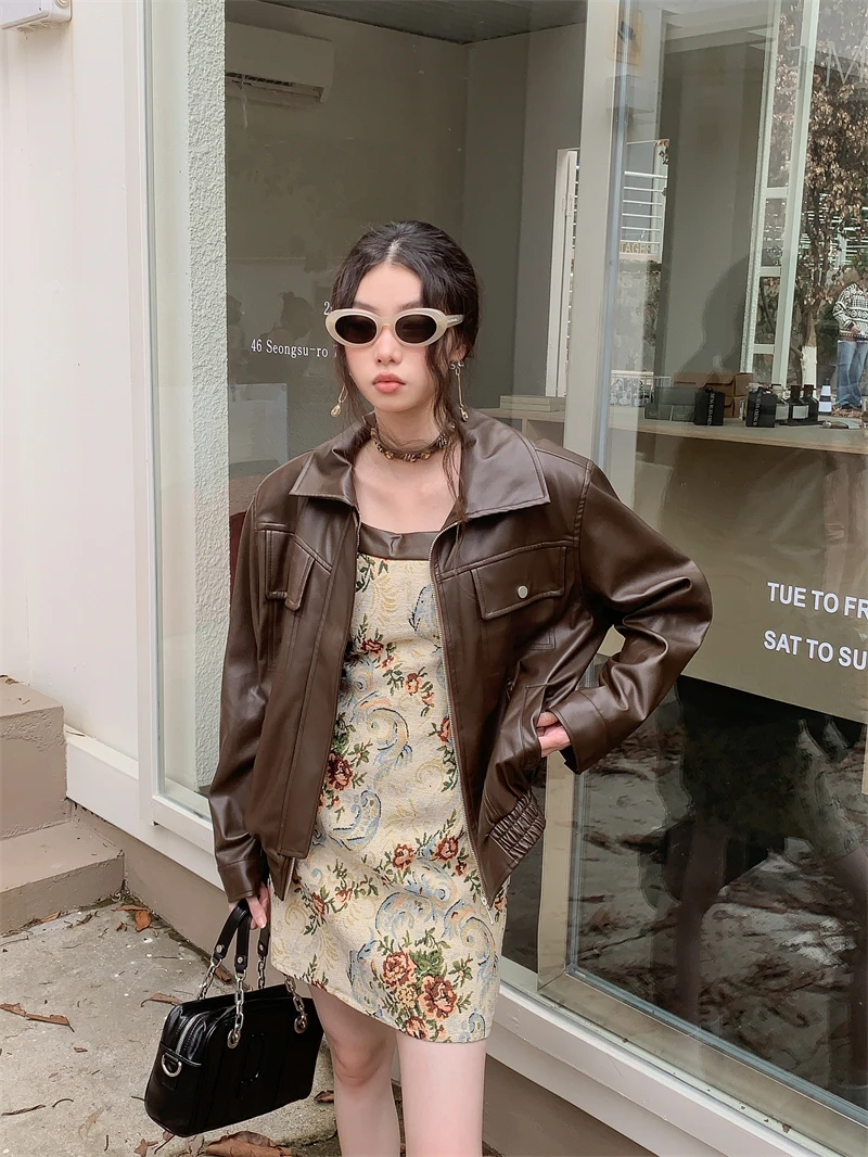 

Корейский дизайн Pu искусственная кожа байкерская куртка классические женские Куртки из искусственной кожи Верхняя одежда