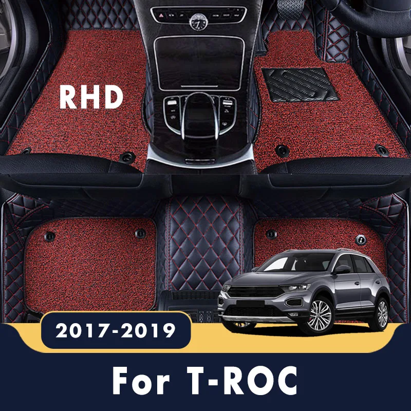 

RHD Car Floor Mats For Volkswagen Vw T-ROC TROC 2023 2022 2021 2020 2019 2018 2017 Luxury Double Layer Wire Loop Interior Carpet