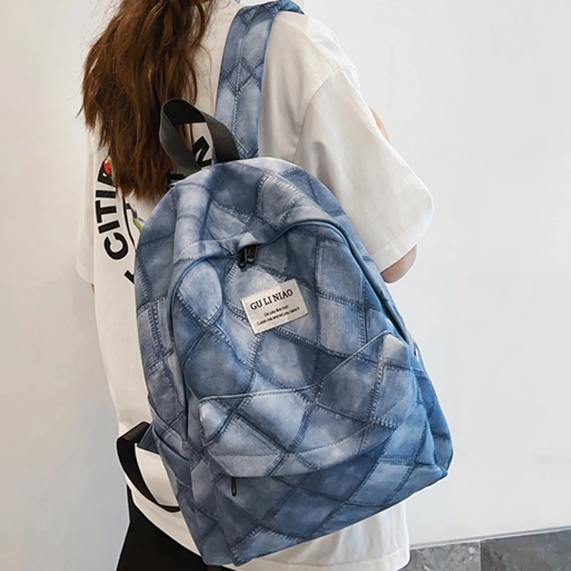 

New Women Backpack Waterproof Lattice Nylon Bookbag Preppy Plaid Schoolbag for Teenage Giels Female Laptop Back Pack Travel Bag
