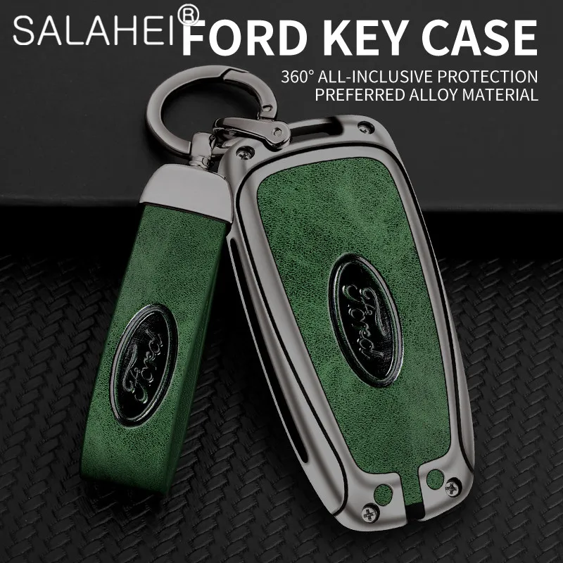 

Metal Car Key Case Keyring Leather Keychain For Ford EcoSport 2018 Fusion Mondeo Mustang Edge Expedition EXplorer Accessories