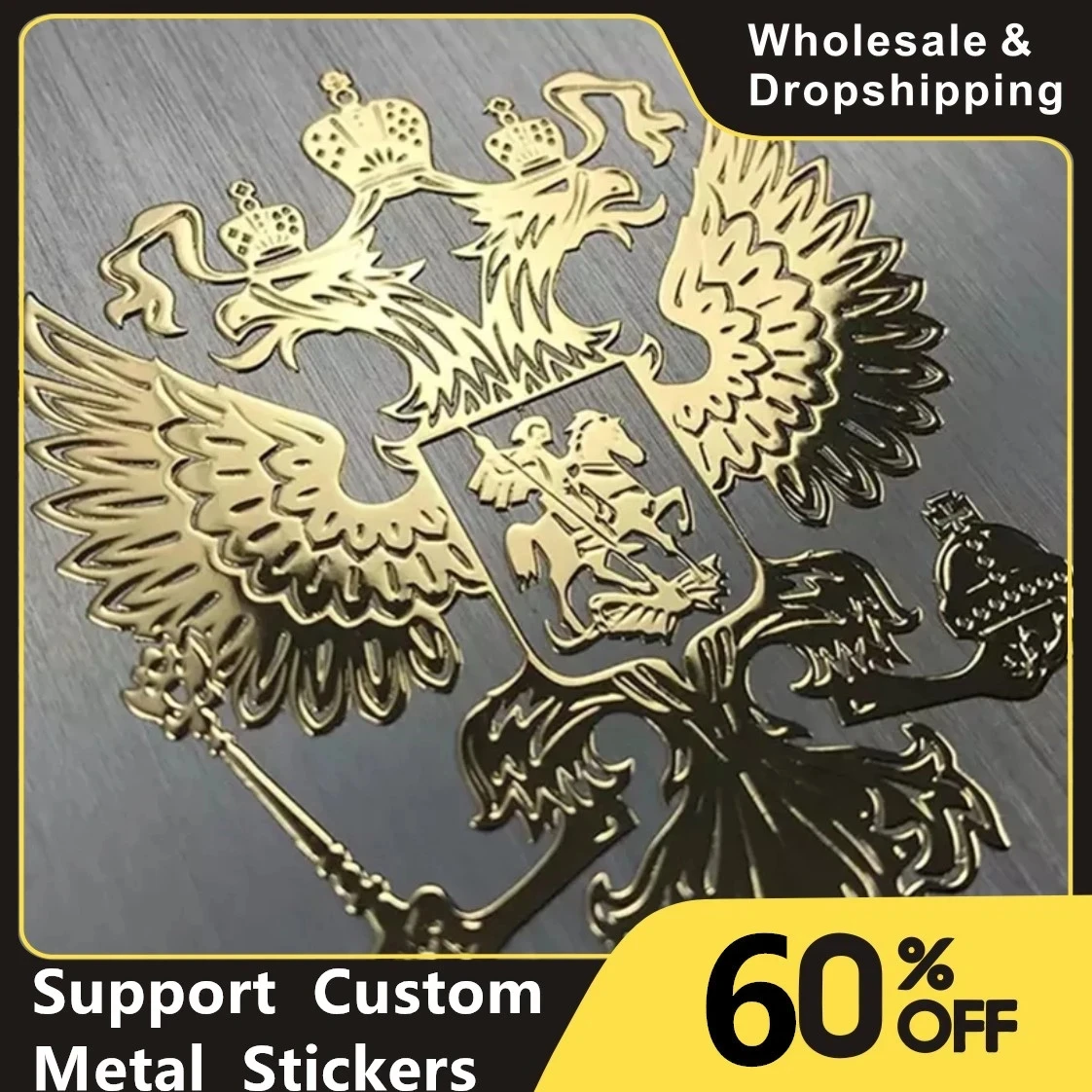 

Russian Federation National Emblem Coat of Arms of Russia Nickel Eagle 3D Metal Stickers Decal For Laptop Notebook Phone Sticker