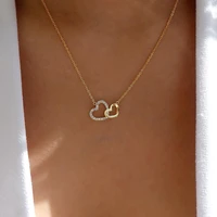 aporola 2022 fashion gold color versatile love charm necklace double heart pendant clavicle chain valentines day present