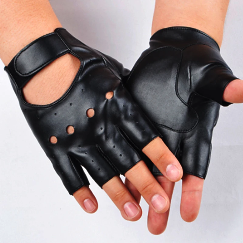 

Перчатки из искусственной кожи на полпальца, Черные Оригинальные митенки без пальцев, однотонные детские перчатки для выступлений, Новинка