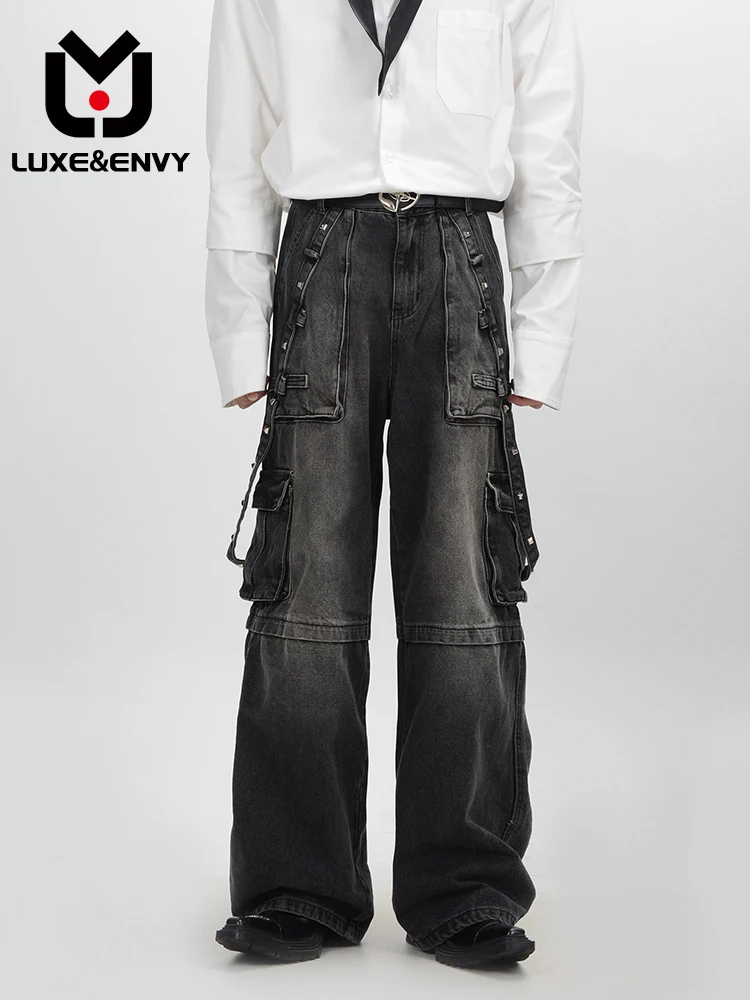 

LUXE&ENVY Old Punk Style Heavy Industry Jeans Men Loose Straight Leg Wide Leg Mop Pants Spring Autumn 2023 New