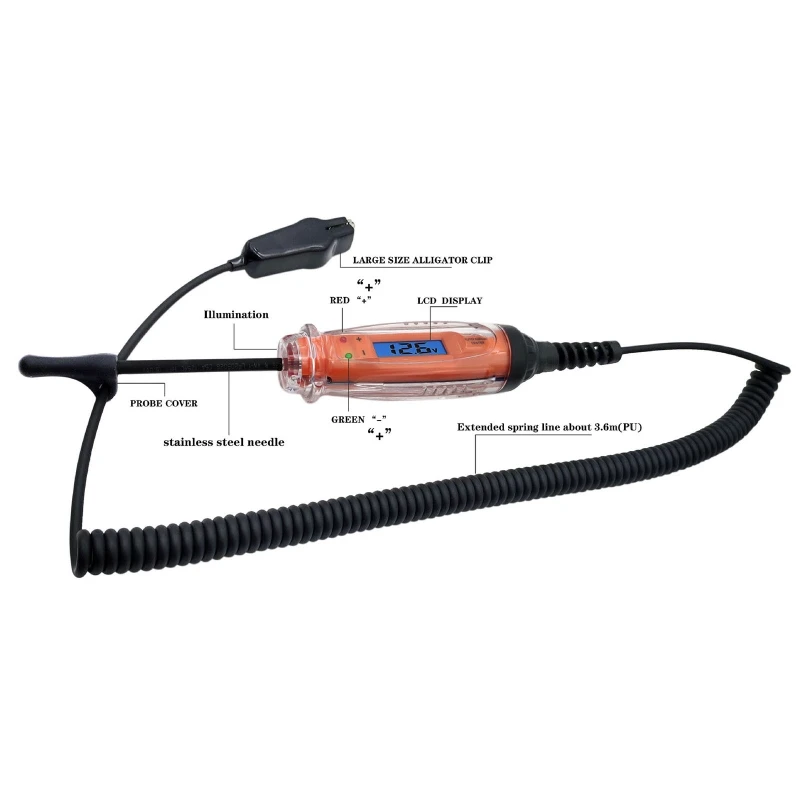 

Y9RE DC Digital LCD Display Test Light with 142-Inch Extended Spring Wire Used for 6V/12V /24V/48V Auto Electrical System
