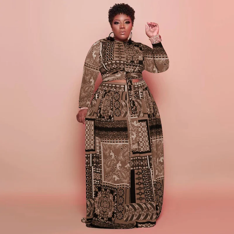 Women Plus Size Dress Print Bandage Sashes Long Dresses Fashion Loose Maxi Vestidos Female Vintage Outfits Autumn 2022