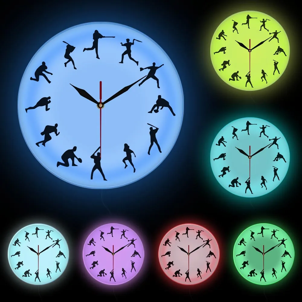 Настенные часы с Бейсбольным временем бейсбольные игроки разные позы