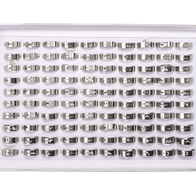 

100 шт./лот кольцо из нержавеющей стали серебряного цвета для женщин и мужчин случайные смешанные модные ювелирные изделия для вечеринки сва...