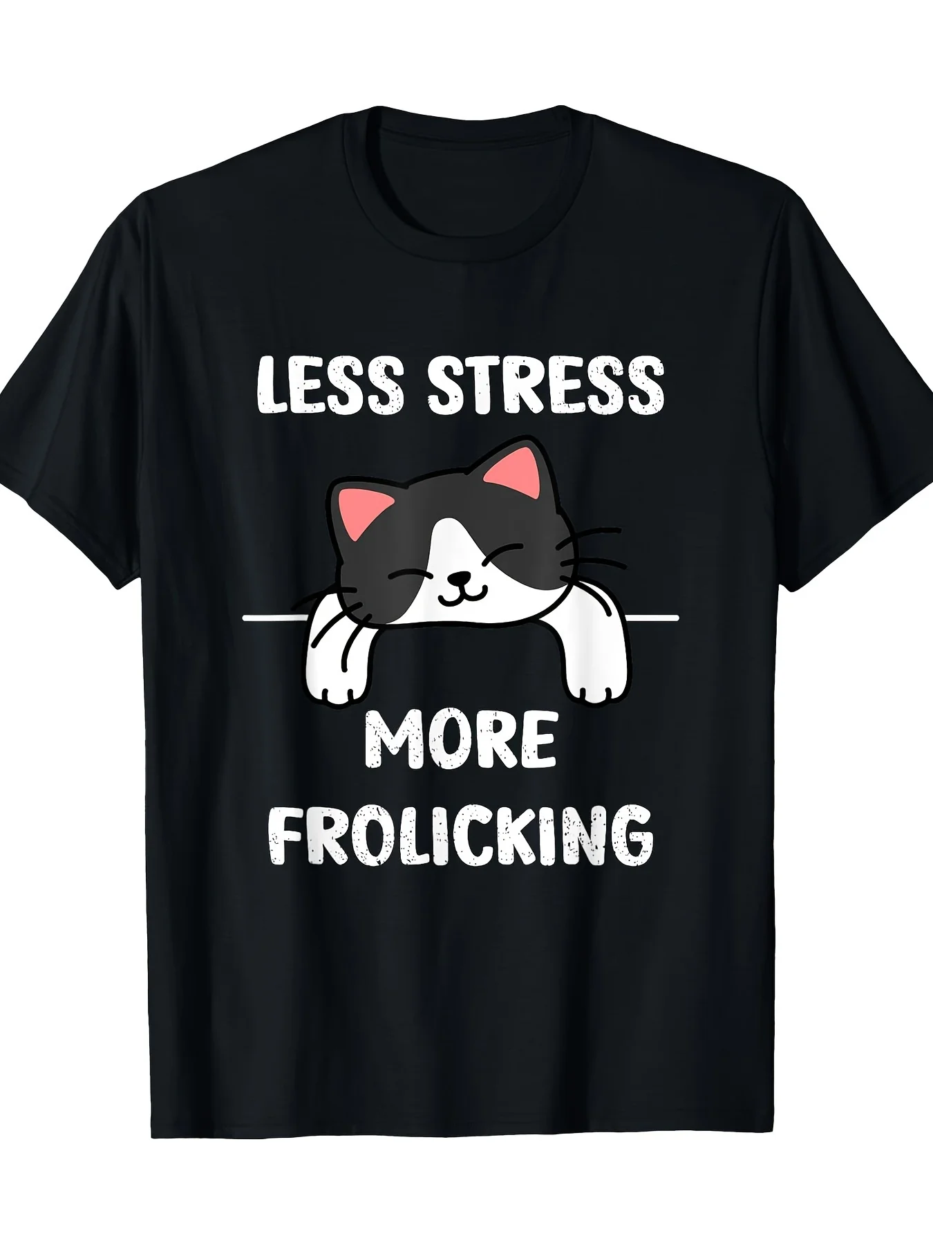 Футболка Less Stress More Frolicking Lazy Black And White Cat 220 г 100% хлопок