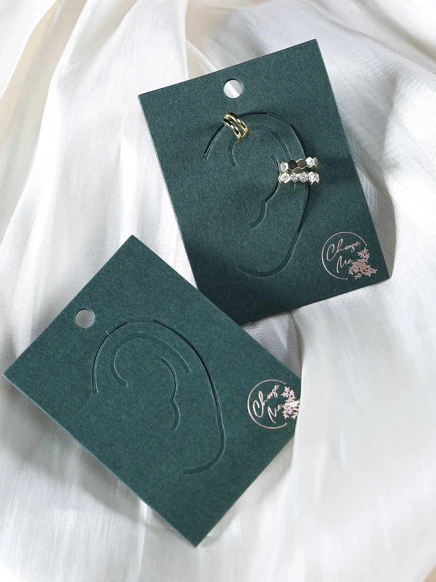 Новинка Лидер продаж темно-зеленые картонные золотые серьги-Клипсы из фольги