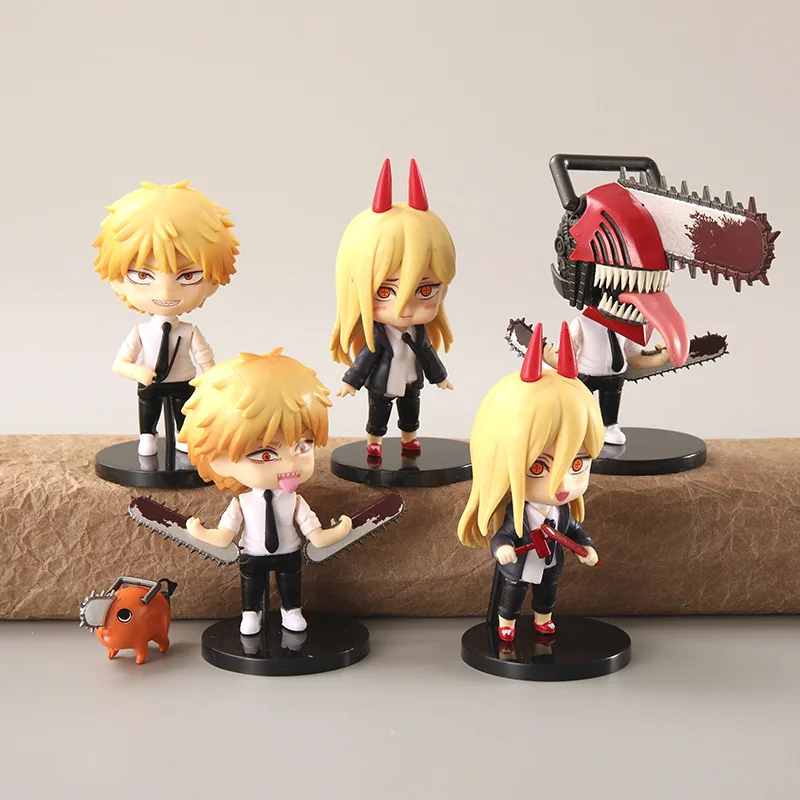 

6 Pvs Models of Anime Chainsaw Action Figure Denji Power Nyaako 11cmQ Verision Collectile Desktop Model Decoration Toy Gift Bag