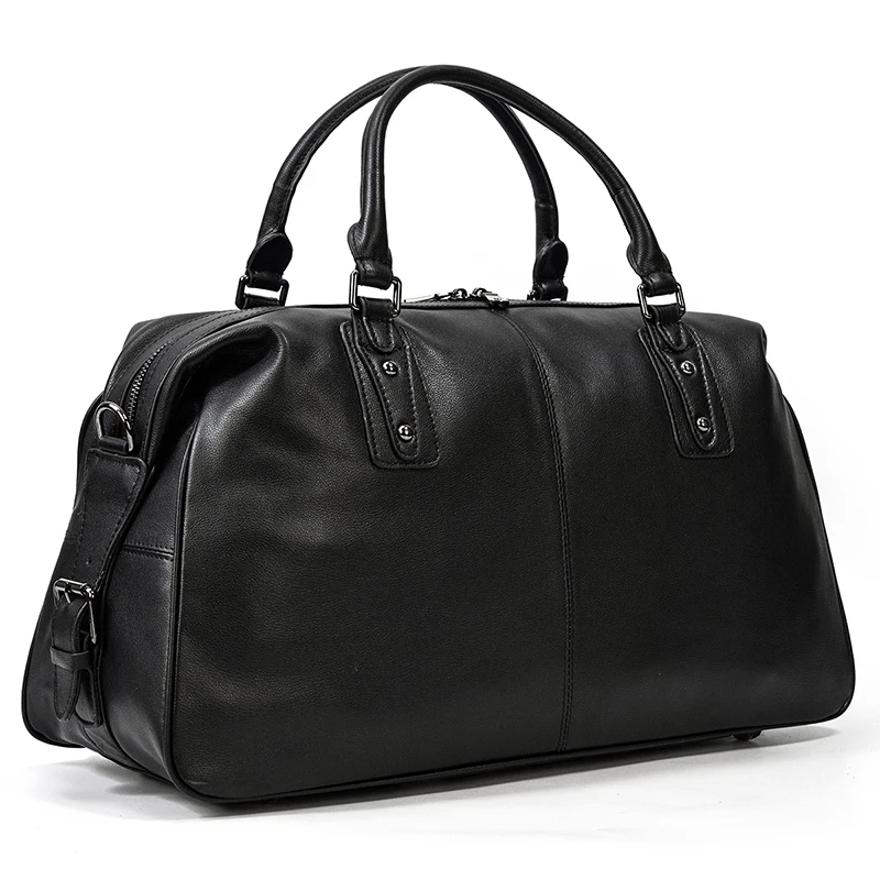 

MAHEU New Design Leather Travel Bag Soft Cowskin Duffle Bag Black Travel Duffle bag Weekend Bag of men women luggage bag 50 cm