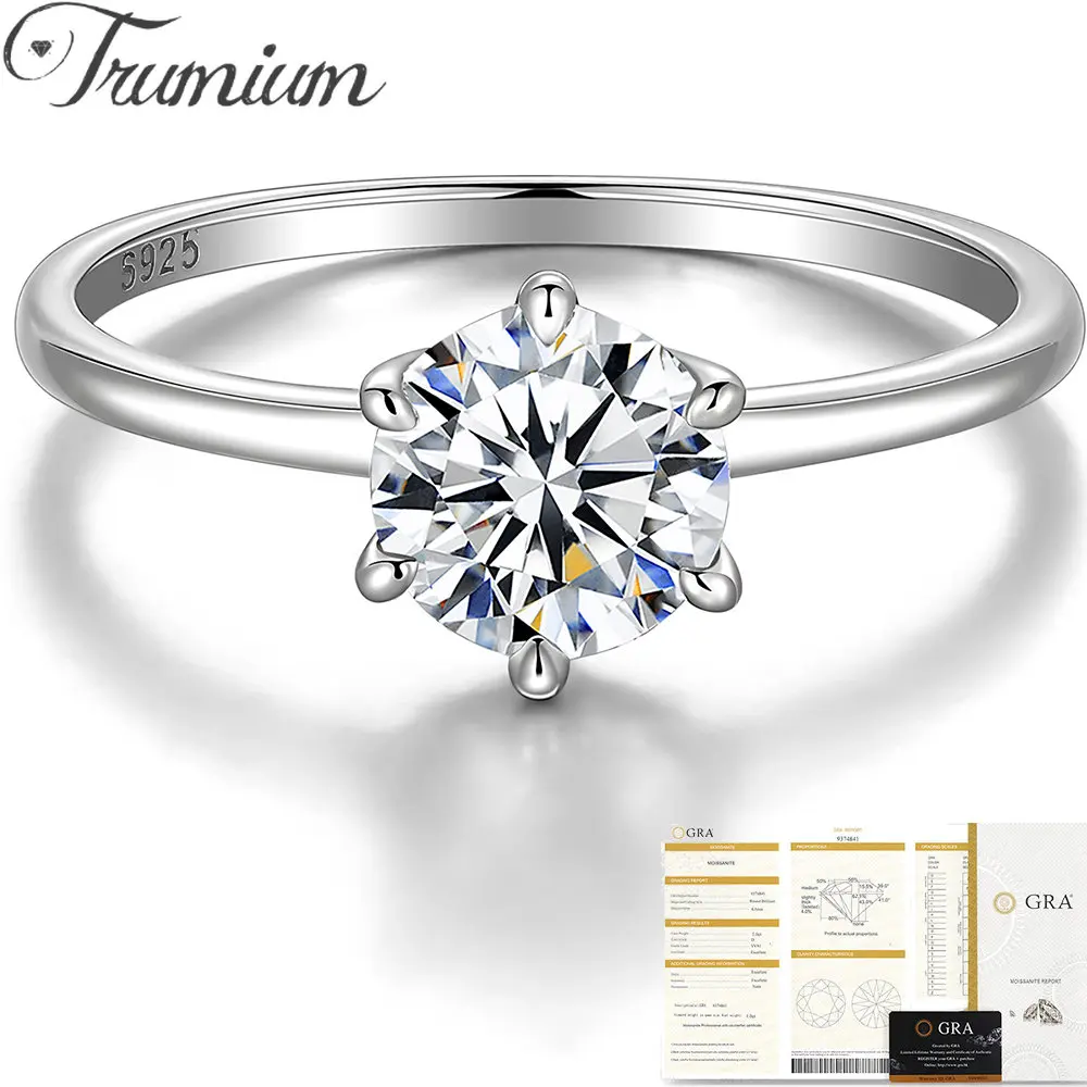 Trumium Real 0.5/1 Ct D Color Moissanite Engagement Rings For Women S925 Sterling Silver Wedding Bands Jewelry With Certificate