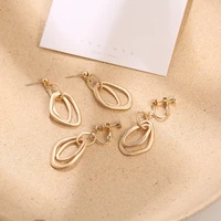 2022 new trendy irregular geometric drop earrings for women fashion vintage non piercing clip earring party jewelry gift