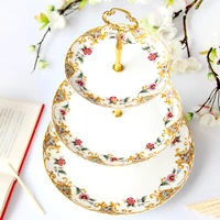6810inch fine bone china floral cake stand nordic ceramic fruit plate dish set for buffet plate gold plates