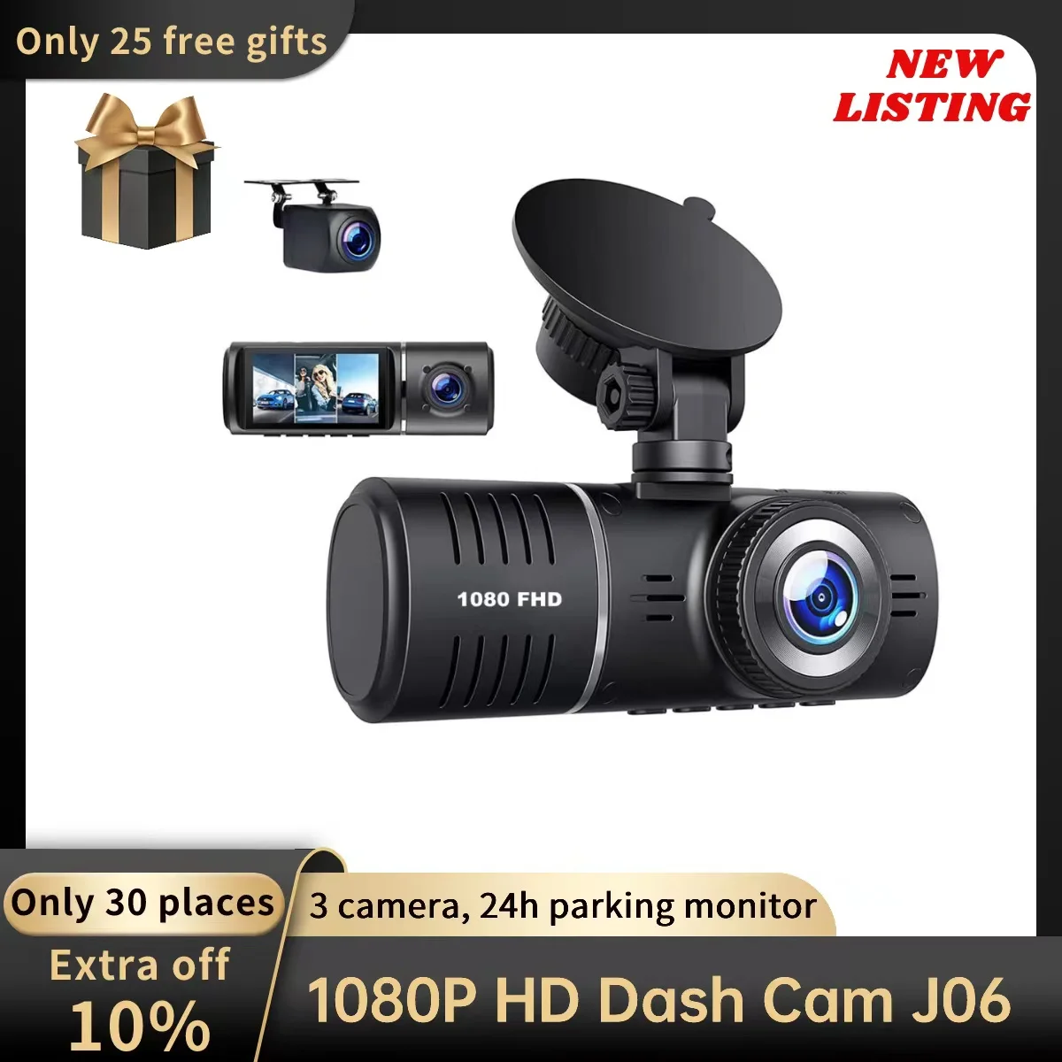 J06 Dash Cam For Car 1080P 3 Lens Car Camera Recorder G-Sensor Dashcam 24H Parking Monitor 170°FOV dvr Rear View Camera For Car