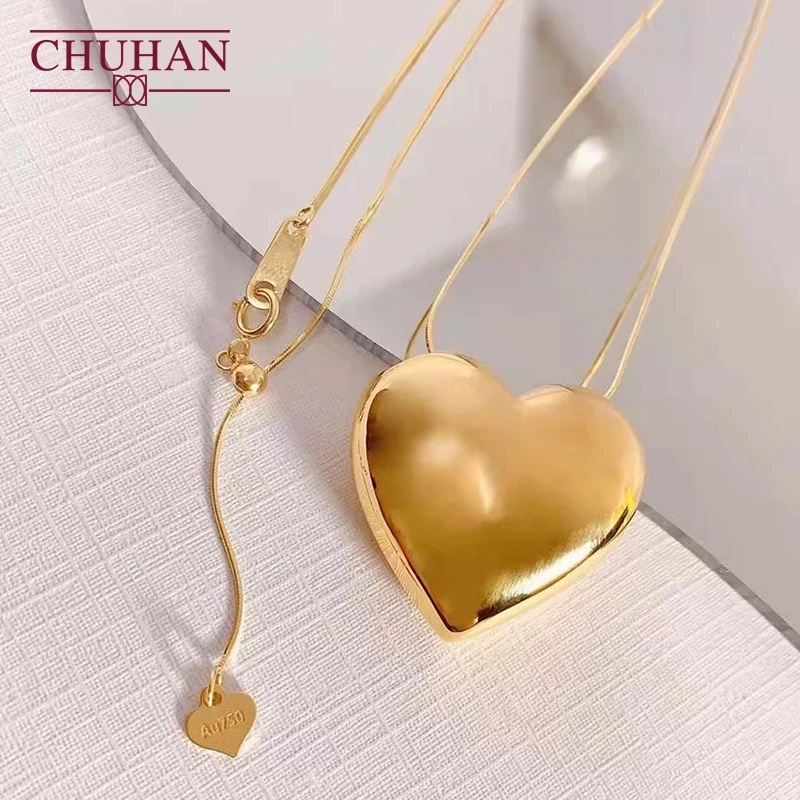 

CHUHAN Real 18k Gold Shiny 24mm Oversized Pendant Fashion Romantic Style Heart Shaped Design Au750 Fine Jewelry Gifts For Women