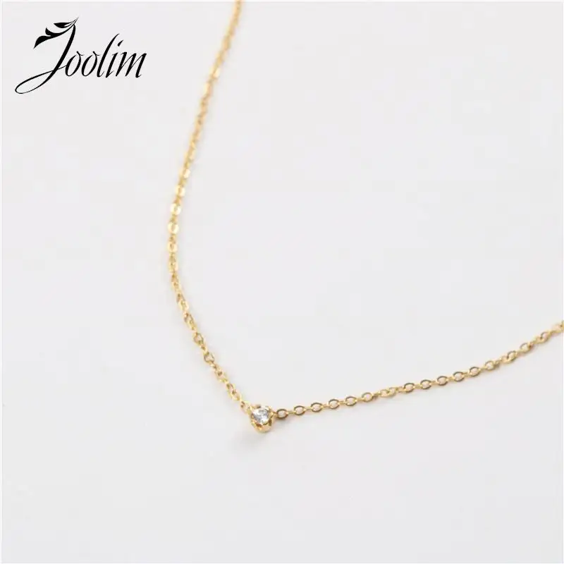 

Joolim Jewelry High End PVD Wholesale No Fade Versatile Minimalist Zirconia Pendant O-chain Stainless Steel Necklace for Women