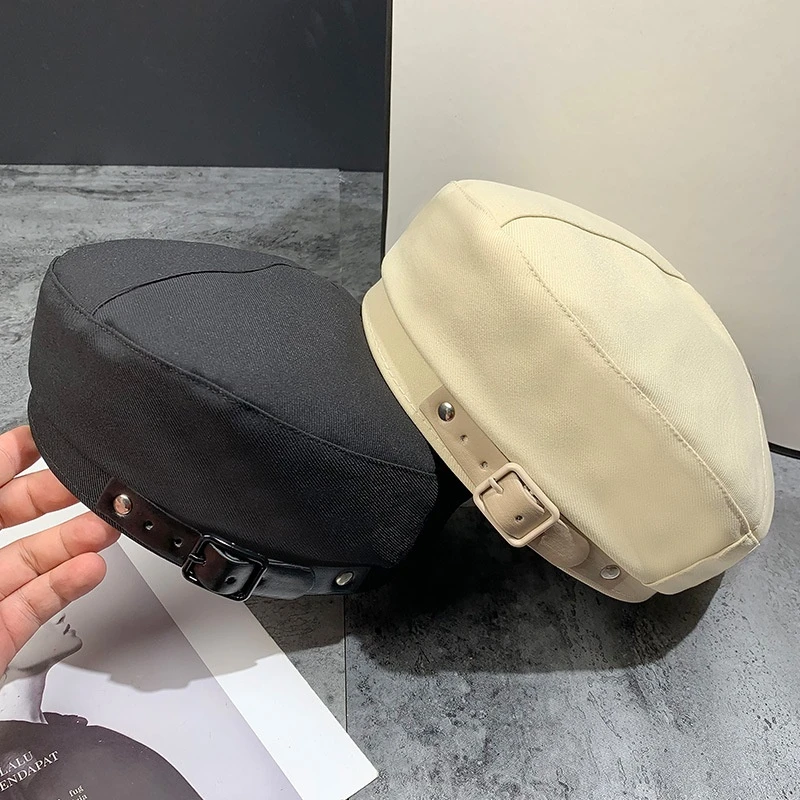 

Women's Hats Fashion Solid Color Cotton Retro Belt Buckle Beret Spring and Autumn Octagonal Hat Painter Hat for Female
