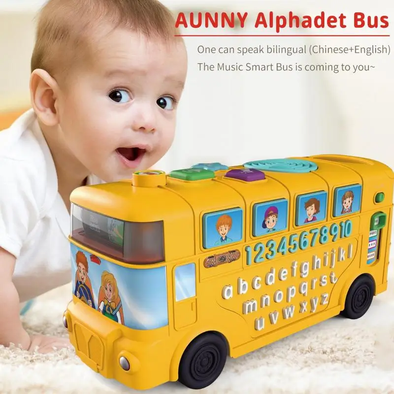 

Montessori Bilingual Alphabet Bus Toy Car Kids Educational Toys High Tech Story Machine Boys Girls Letters Numbers Learning Toys