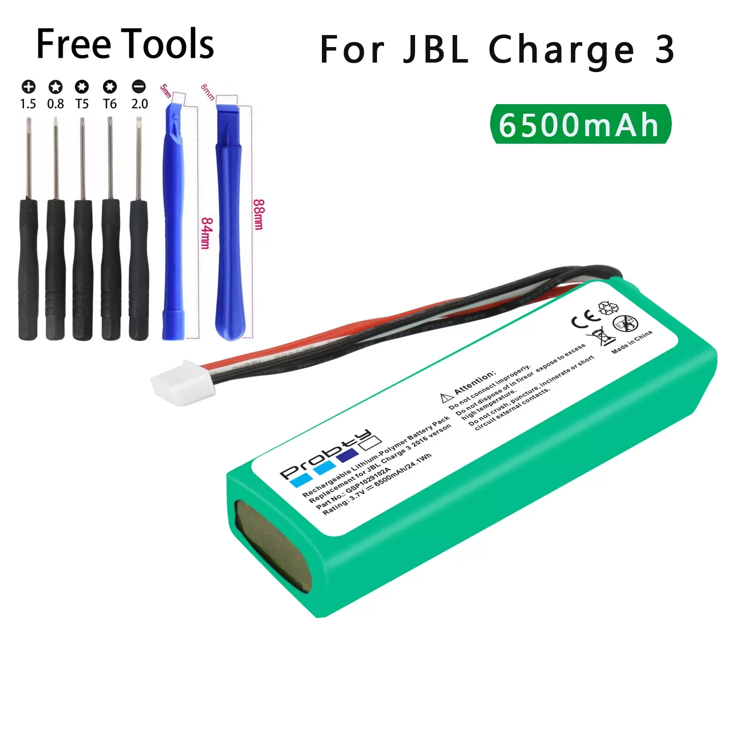 

3.7V 6500mAh Battery Bateria GSP1029102A for JBL Charge 3+Teardown tool