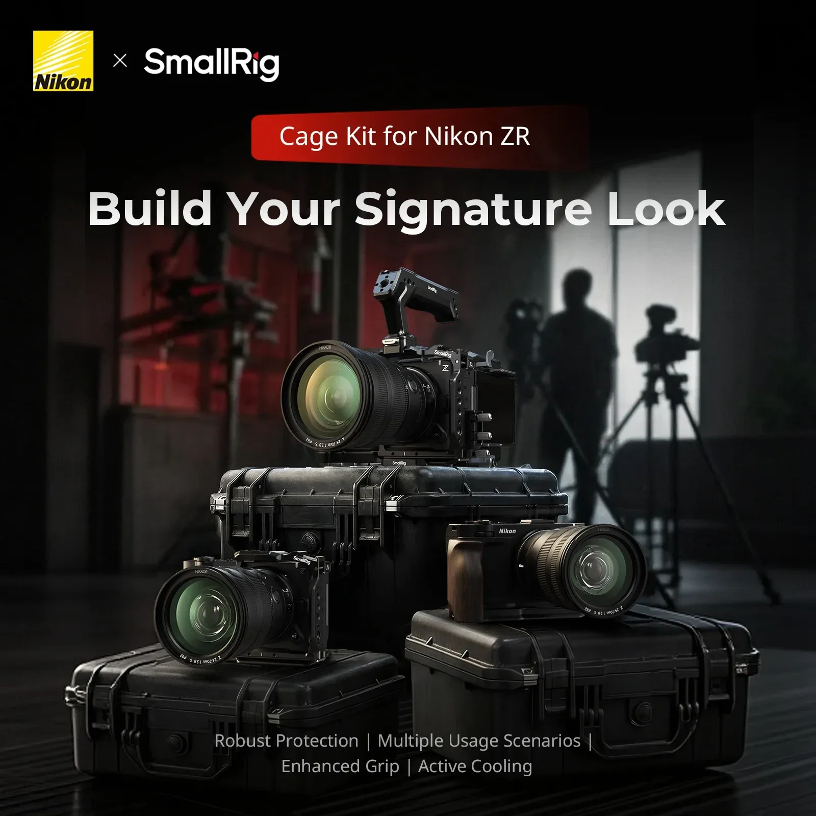 Фото Комплект кейджей SmallRig 5904/5905/5906/6113 HawkLock для Nikon ZR: полноразмерный кейдж, полукейдж, V-Mount Power Cage, деревянная L-образная рукоятка №2