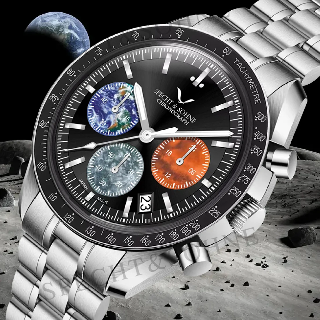 

Specht&Sohne New Fashion Explore Planet Moon Watch Earth Mars Watches Japan VK63 Chronograph Quartz Wristwatch 50M Waterproof