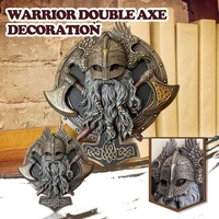 1pcs viking berserker double axe plaque resin statue ornament vintage warrior valhalla sculpture figurine wall home decoration