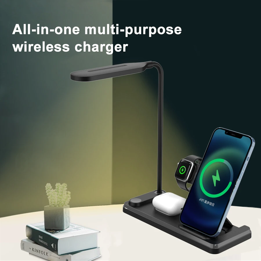 led desk lamp with wireless charger dimmable table lamp for iphone 12 13pro airpods mobile phone charging holder fast charging free global shipping