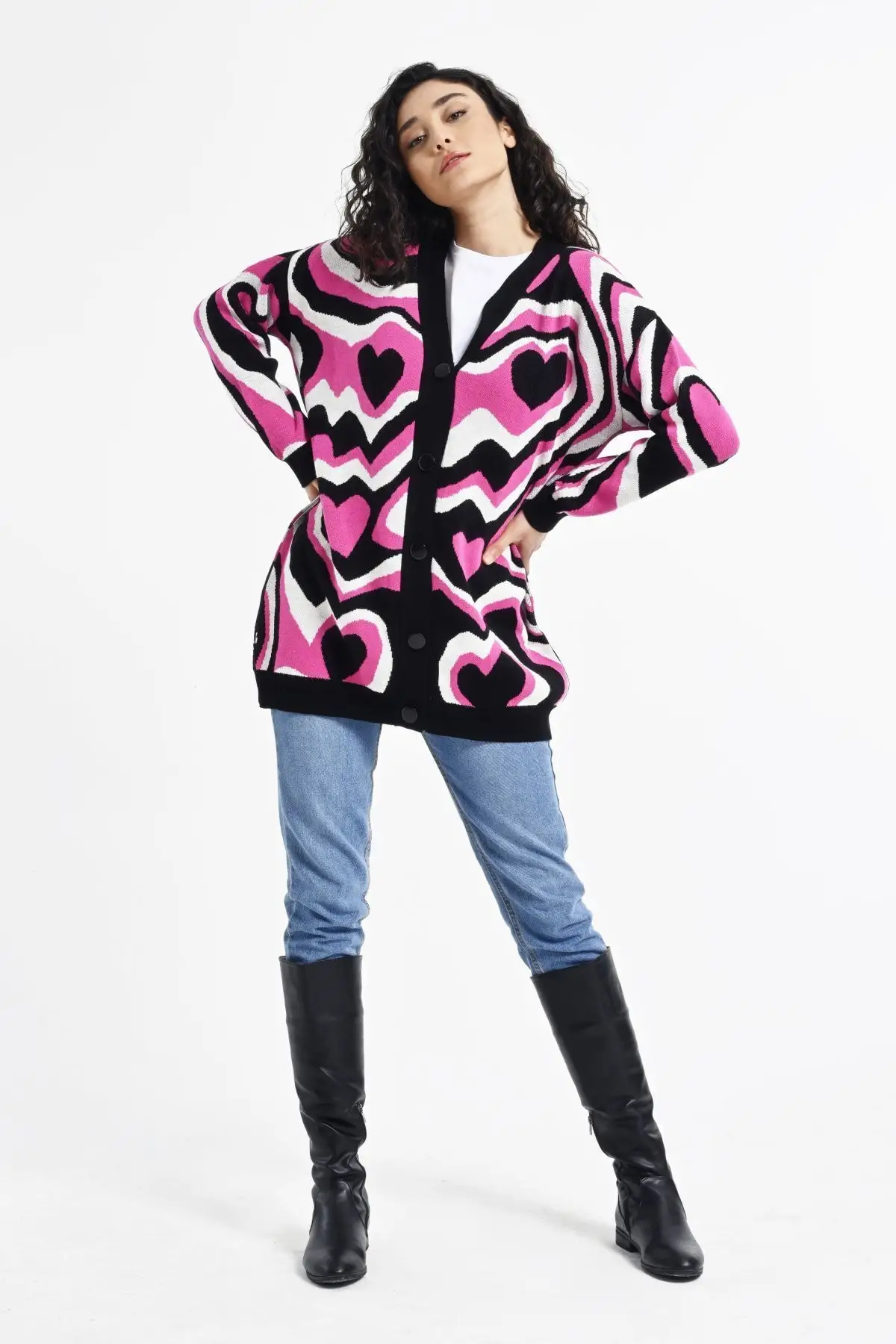 

Women's Cardigan Acrylic Heart pattern-Black Casual Knitted Quality Fashion Cardigan Sweaters Loose Sweater Sweater Jumper