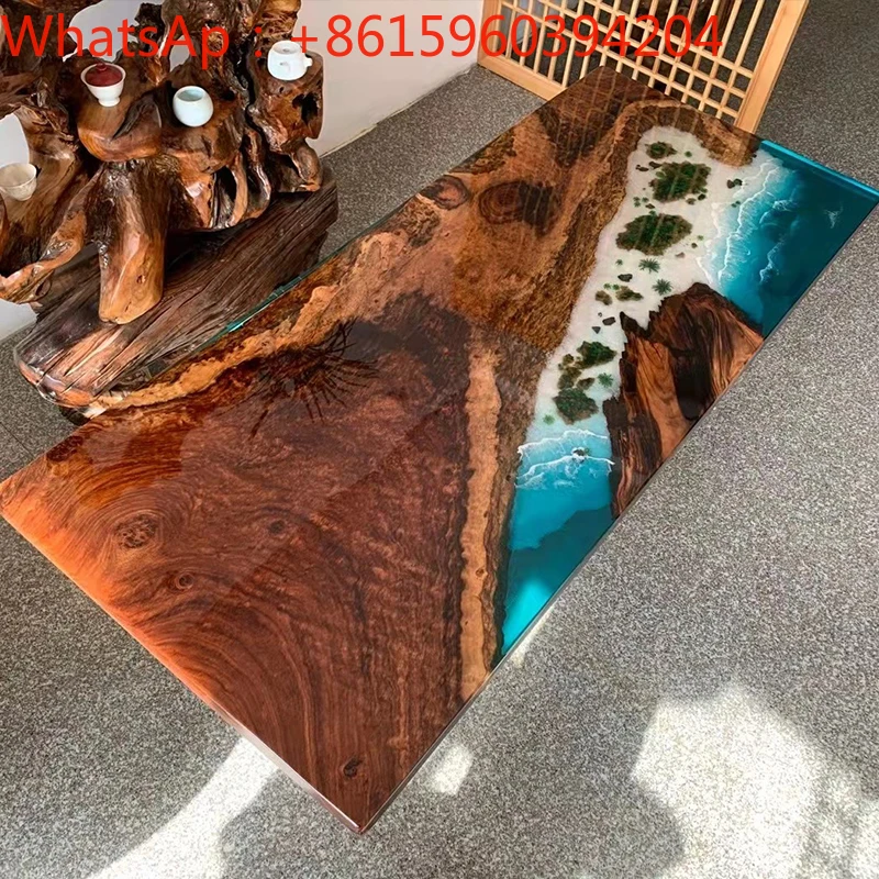 Настольная доска с рисунком реки из скандинавской смолы стол океанским узором