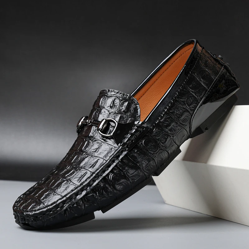 

Genuine Leather Men's Flat Shoes Casual Loafers Mens Slip-On Mens Shoes Fashion Moccasin Mens Comfortable Non-Slip Driving Shoes