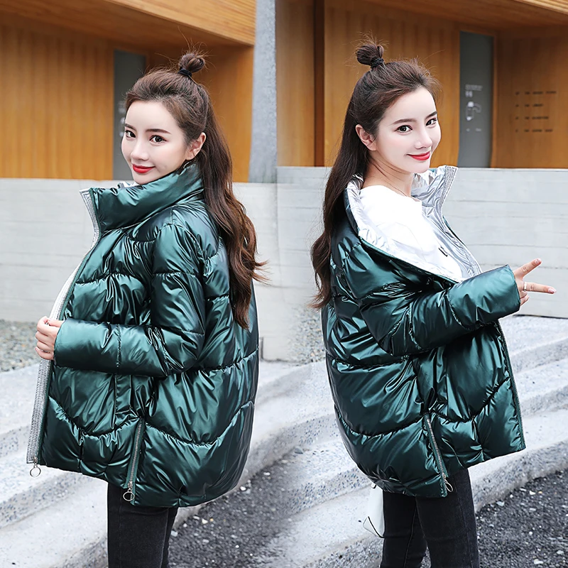2022 Autumn Women's Winter Coats Fashion Glossy Stand Collar Parkas Winter Jacket Women Shinny Padded Cotton Coat
