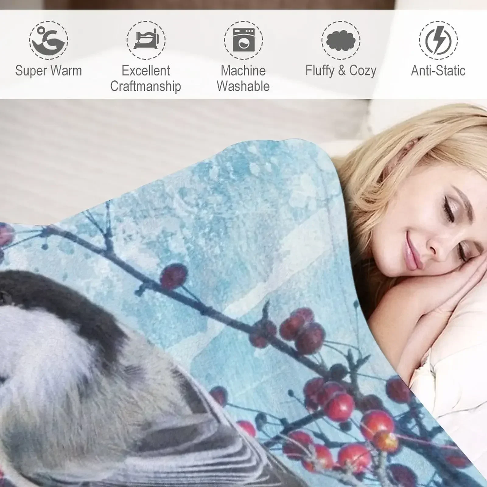 Chickadee Red Berry Modern Country Farmhouse Art A630 Плед Гигантский диван тяжелый для сна Мягкие